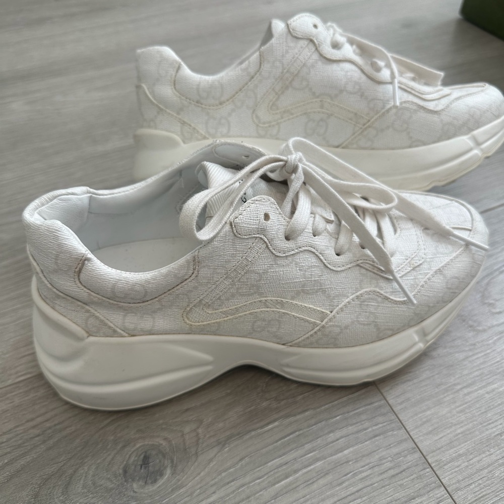 GUCCI SNEAKER- white GG Lace-Up Sneakers - Picture 8 of 10